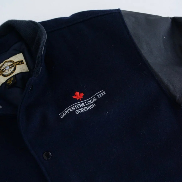 VTG North End Navy & Black Carpenters Logo Wool And Leather Varsity Bomber Coat - Picture 11 of 12